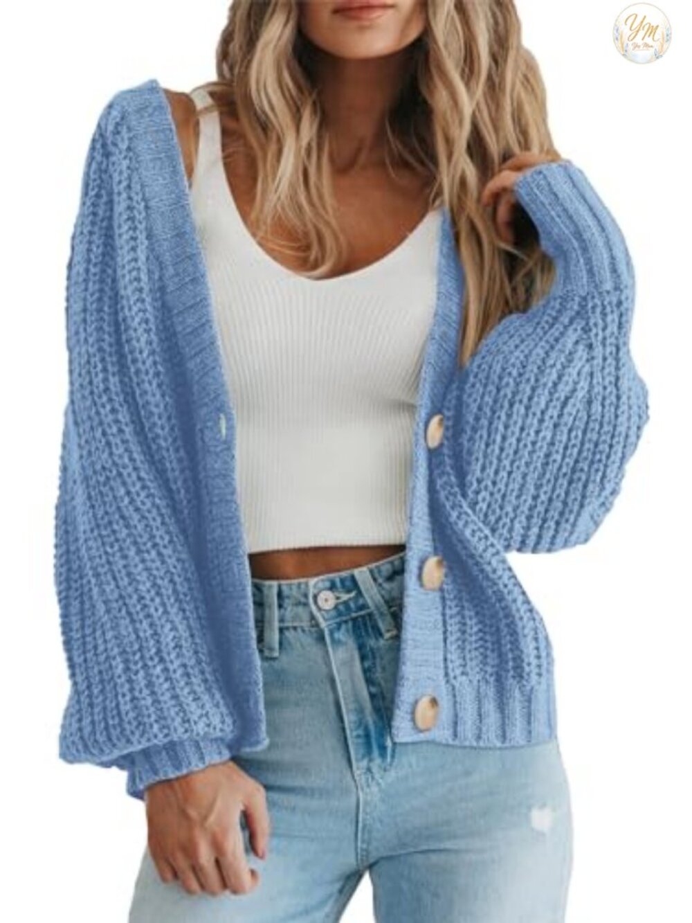 PRETTYGARDEN Chunky Knit Open Front Cardigan Long Sleeve V Neck Button Down